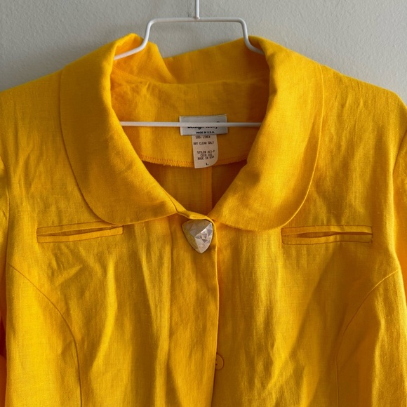 Vintage Design Todays Made in USA 100% Linen Yellow Blazer Trouser Suit  Large - Picture 15 of 16